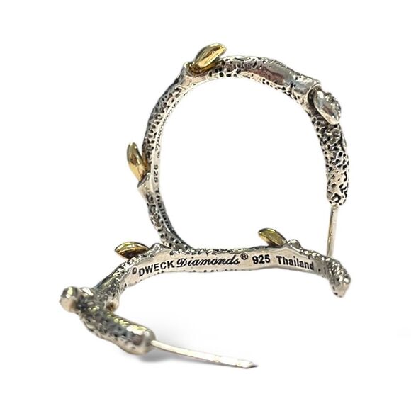 Stephen Dweck Vine Hoop Earrings, 18k YG, .925 & Dweck Diamonds - Picture 3 of 11